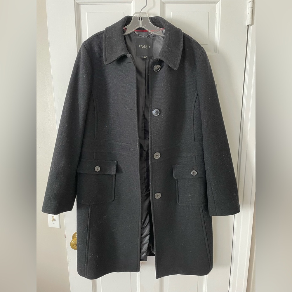 Talbots Black Wool Long Line Coat